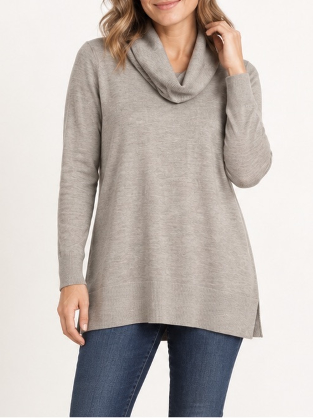 Ann Taylor Loft | Light Taupe Cowl Neck Tunic Sweater| Medium Petite